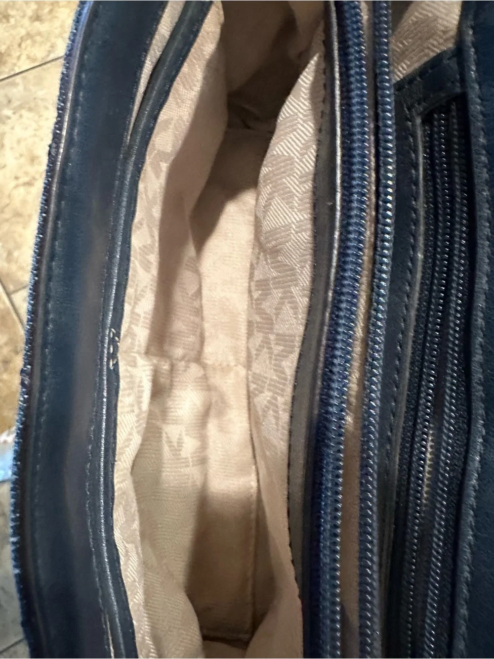 Michael Kors Sloan Large Quilted Denim Shoulder Bag with Silver Chain